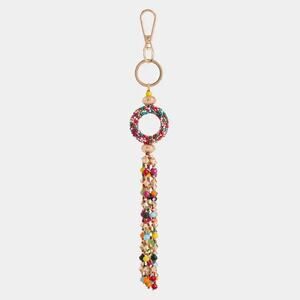 Nanette Beaded Key Chain Bag Charm Pink Multicolor
